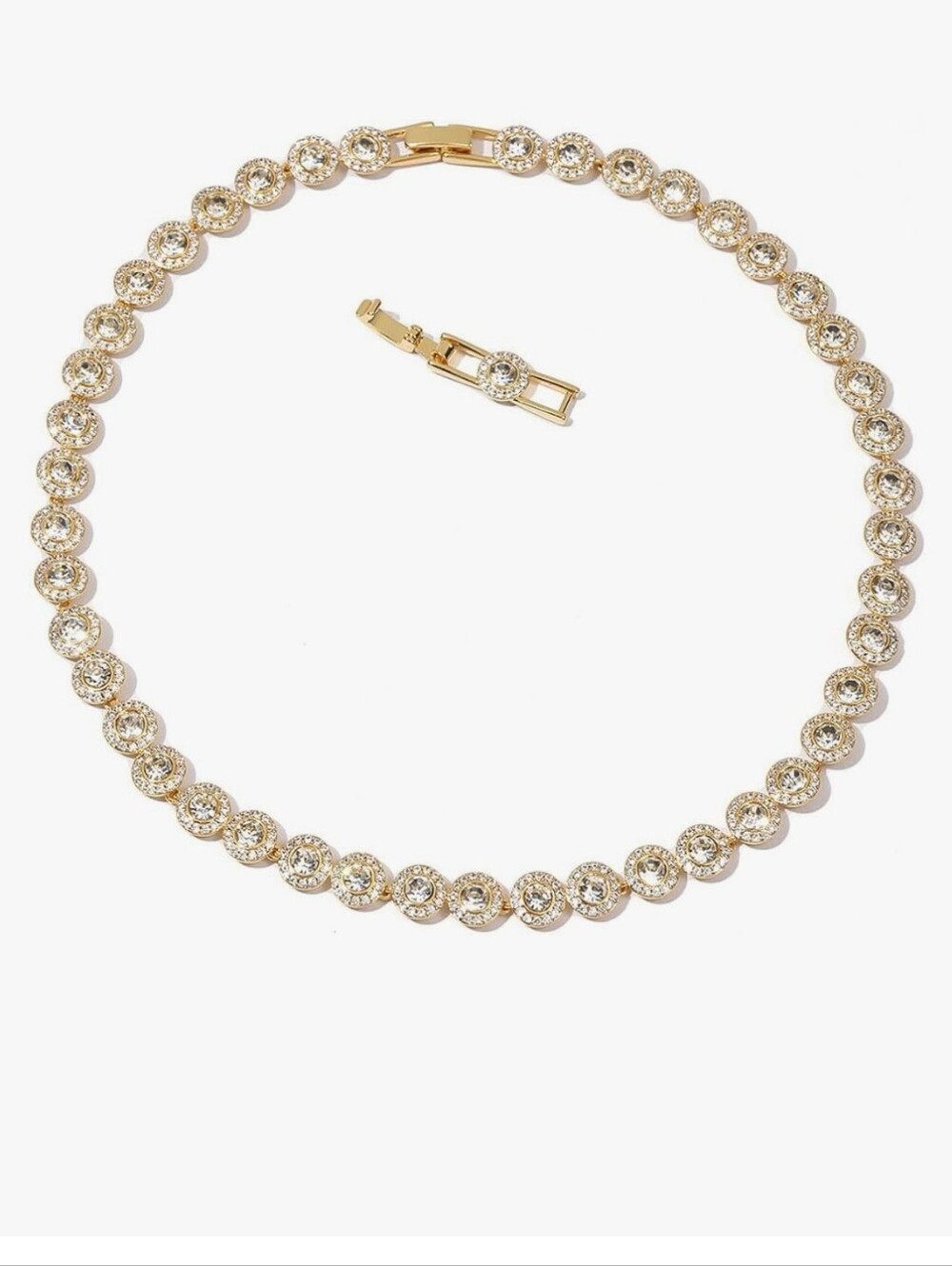Gold Crystal Halo Tennis Necklace - Made With Austrian Angelic Crystals